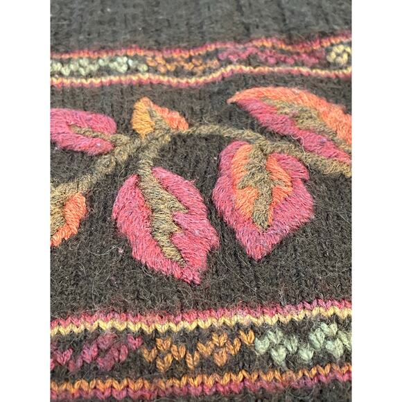 JH Collectibles Wool Blend Olive embroidered crewneck with leaf motif VTG Large - Picture 5 of 13